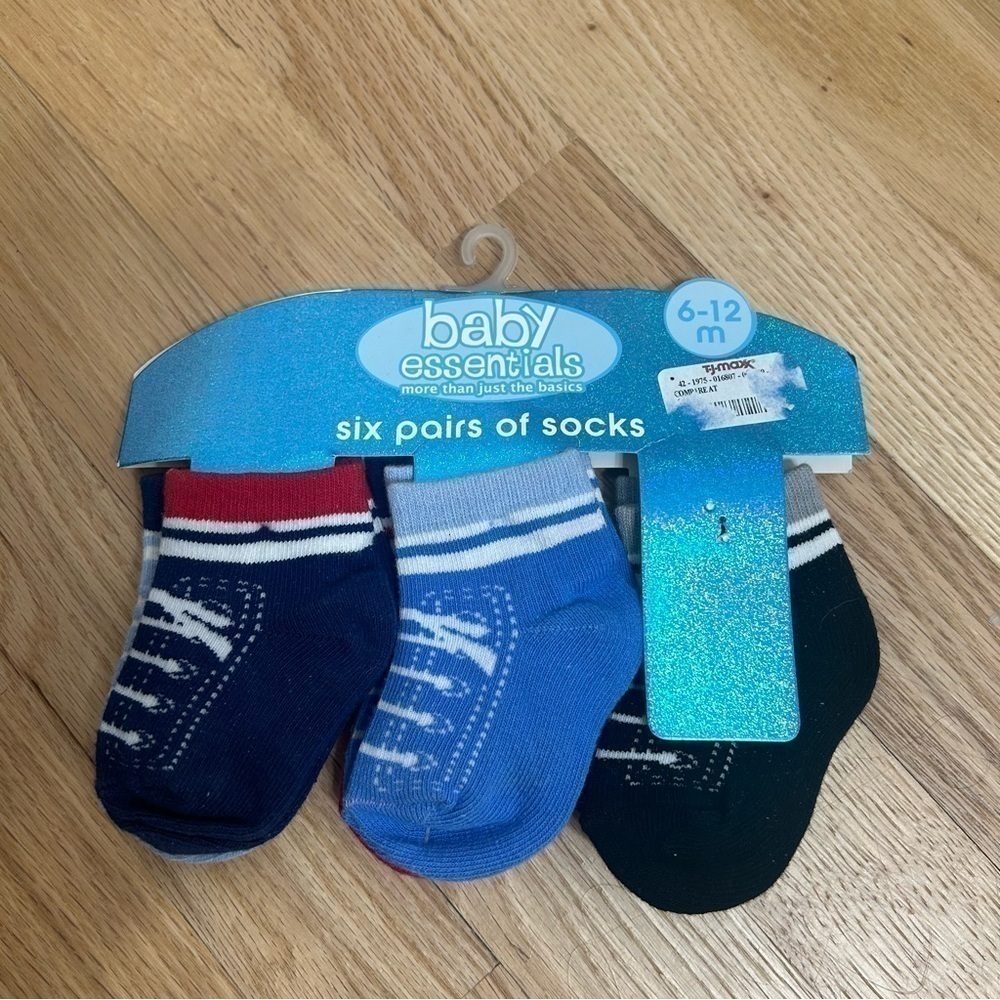 Baby Essentials 5 Pack Socks NEW 6-12 mos Lace Up Sneaker Sports Blue Black